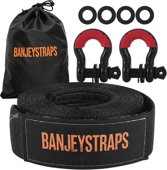 45,000 lb Recovery Tow Strap Kit with 3/4" Shackles（2pcs） - 4" x20' Heavy Duty Snatch Strap for Off-Road Truck & Jeep Recovery, Includes Storage Bag for SUV & 4x4 Vehicle Emergency