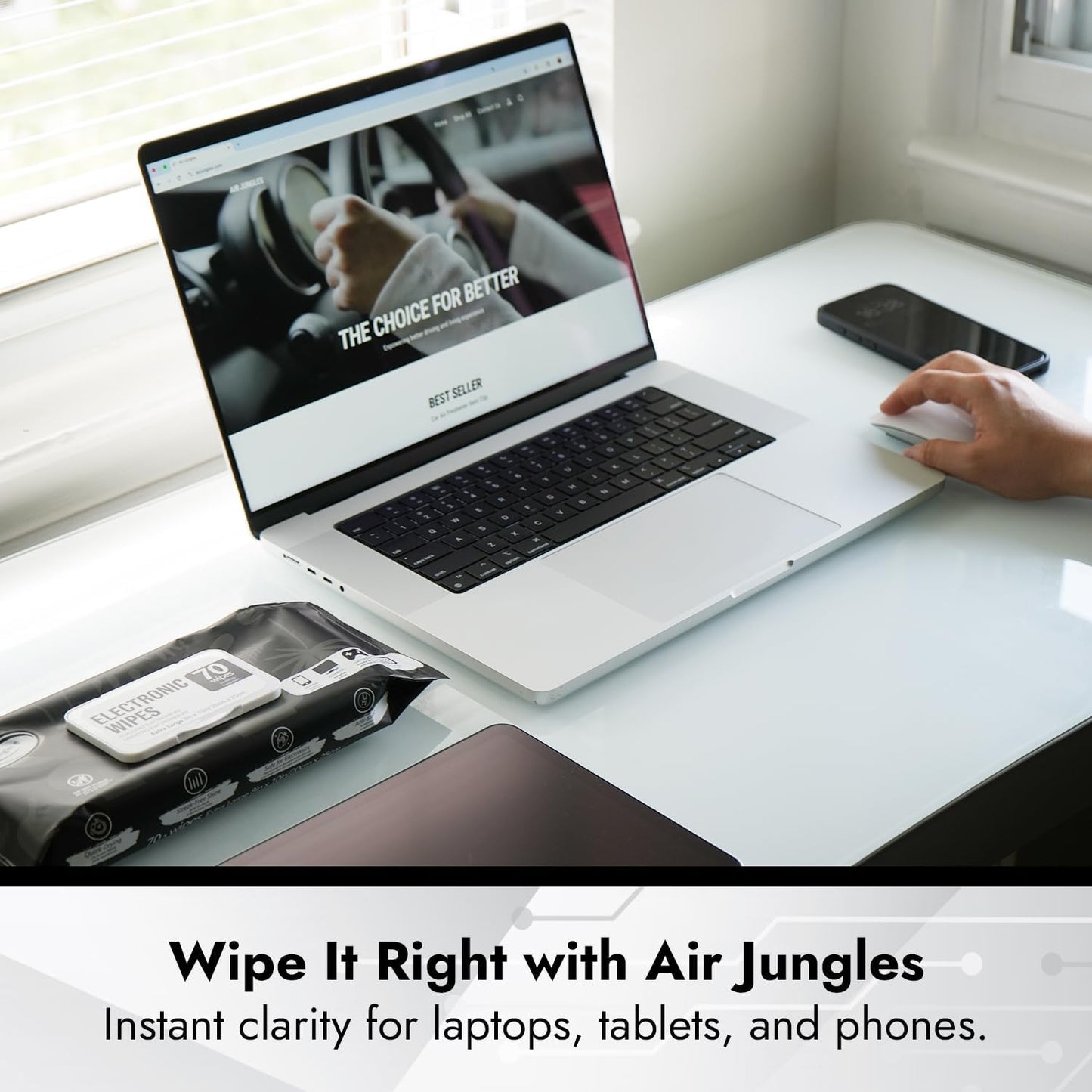 Air Jungles Electronic Wipes Screen Cleaner 70 Count, No Cloth Needed, XL 8"x10" Cleaning for LED Screen, TVs, Computer, Tablet, Phone, Laptops, Monitor, Smart Watch, Headphone and Gaming Equipment