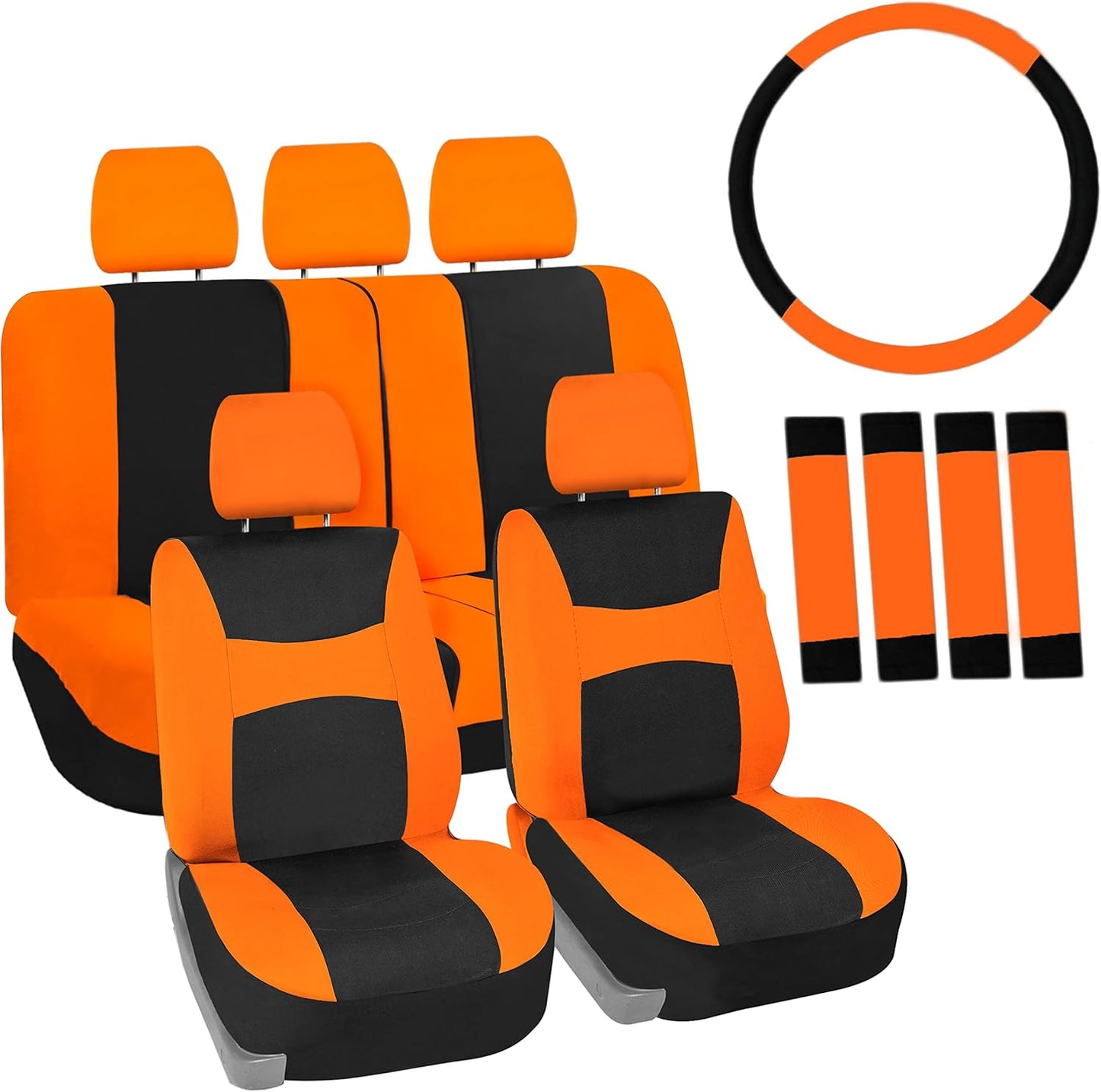 FH Group Full Set Cloth Car Seat Covers, Universal Fit Front and Split Bench Rear, Airbag Compatible, Washable for SUV, Sedan, Van - Black