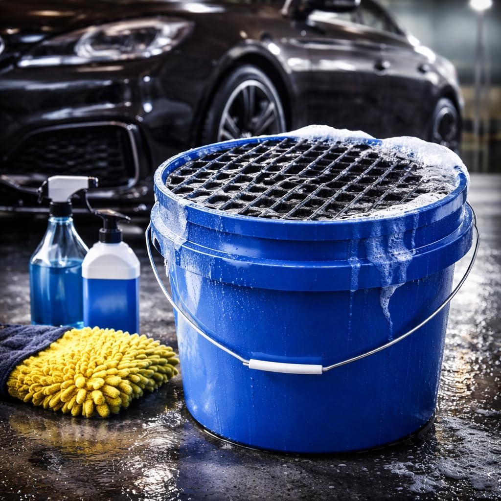 4 Gallon Car Wash Bucket with Grit Screen and Carry Handle, Durable Plastic Cleaning Pail for Auto Detailing, Home, Garage and Utility Use