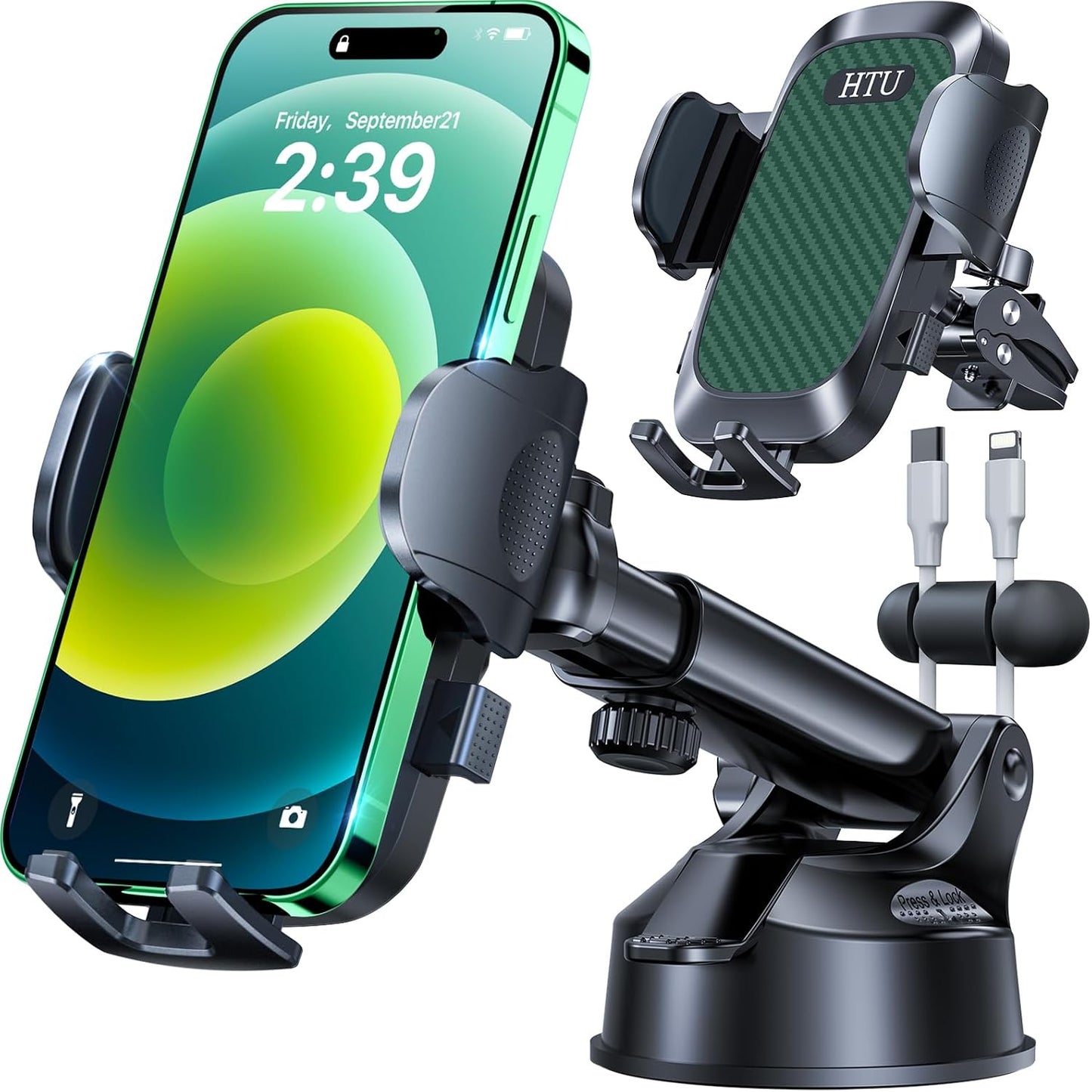 2026 Ultimate Best【True Military-Grade & Safety Cert】Car Phone Holder HTU【Upgraded 360 Rotation & 100+LBS Strongest Suction】5-in-1 Truck Windshield Dashboard Vent Mount Stand for iPhone Android, Black