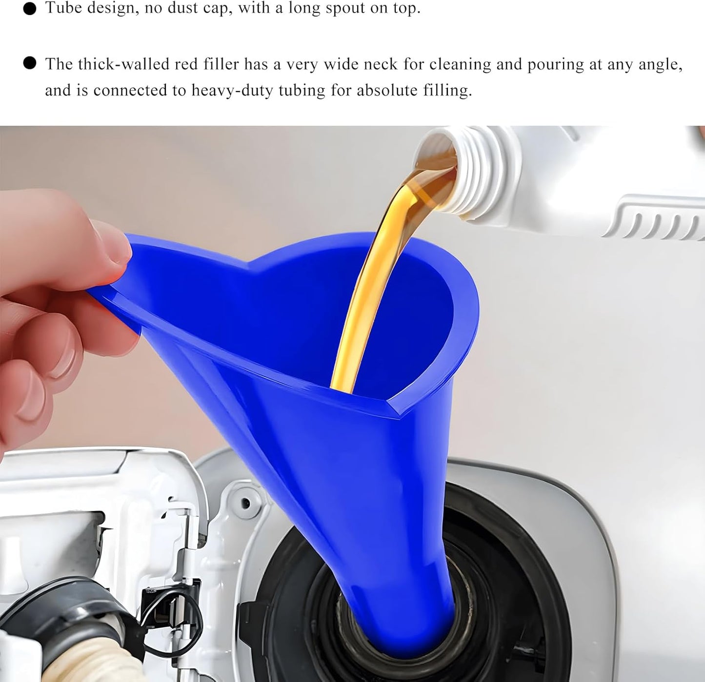 2PCS Oil Funnel, Flexible Multi-Function Automotive Oil Funnel, Spill-Proof Plastic Long Neck Engine Funnels Set for Gas Lubricants Water Diesel Fuel Kerosene, Car Accessories (Blue)