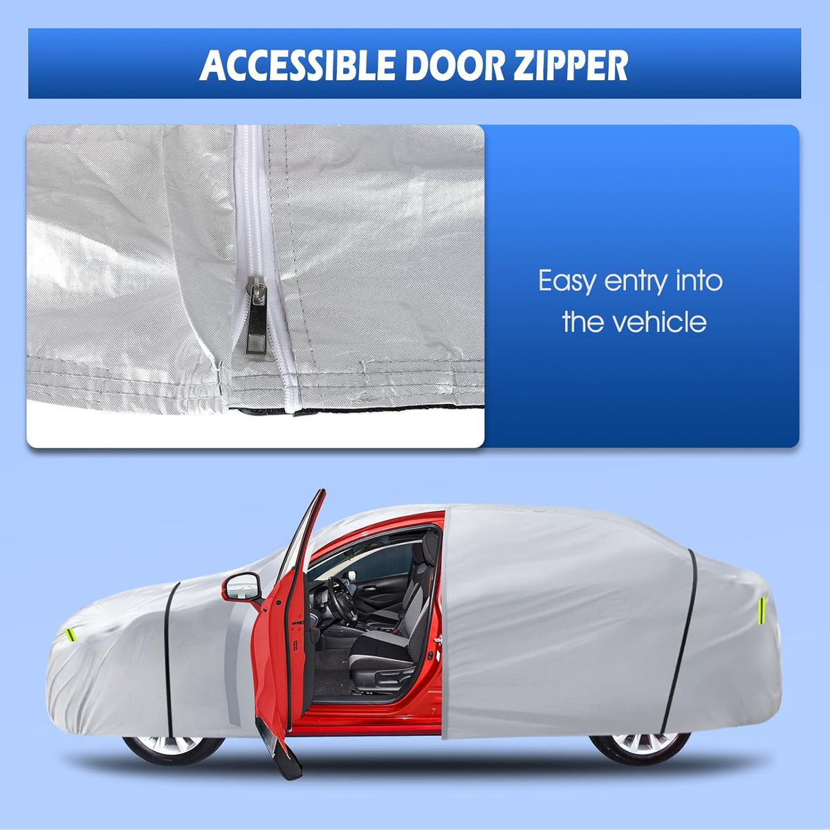 6 Layers Car Cover Waterproof All Weather for Automobiles, Size A3 with Zipper Cotton Fit for Toyota Camry, Honda Accord, Ford Mustang, Chevy Camaro/Malibu,Kia Optima/K5 (187-198 inch)