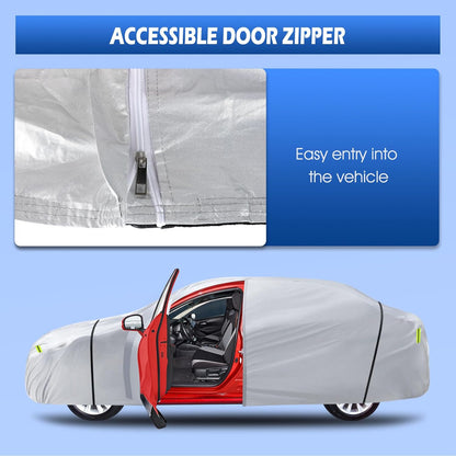 6 Layers Car Cover Waterproof All Weather for Automobiles, Size A3 with Zipper Cotton Fit for Toyota Camry, Honda Accord, Ford Mustang, Chevy Camaro/Malibu,Kia Optima/K5 (187-198 inch)