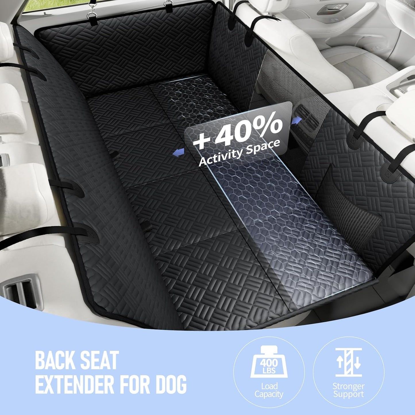 PROZAR Dog Car Seat Cover for Back Seat, Hard Bottom Back Seat Extender, Back Seat Pet Cover for Dogs - Supports 400lbs, Waterproof Heavy Duty Scratch Dog Hammock for Compact Cars/SUVs, 51in