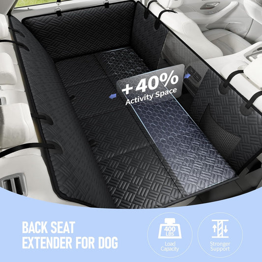 PROZAR Dog Car Seat Cover for Back Seat, Hard Bottom Back Seat Extender, Back Seat Pet Cover for Dogs - Supports 400lbs, Waterproof Heavy Duty Scratch Dog Hammock for Compact Cars/SUVs, 51in