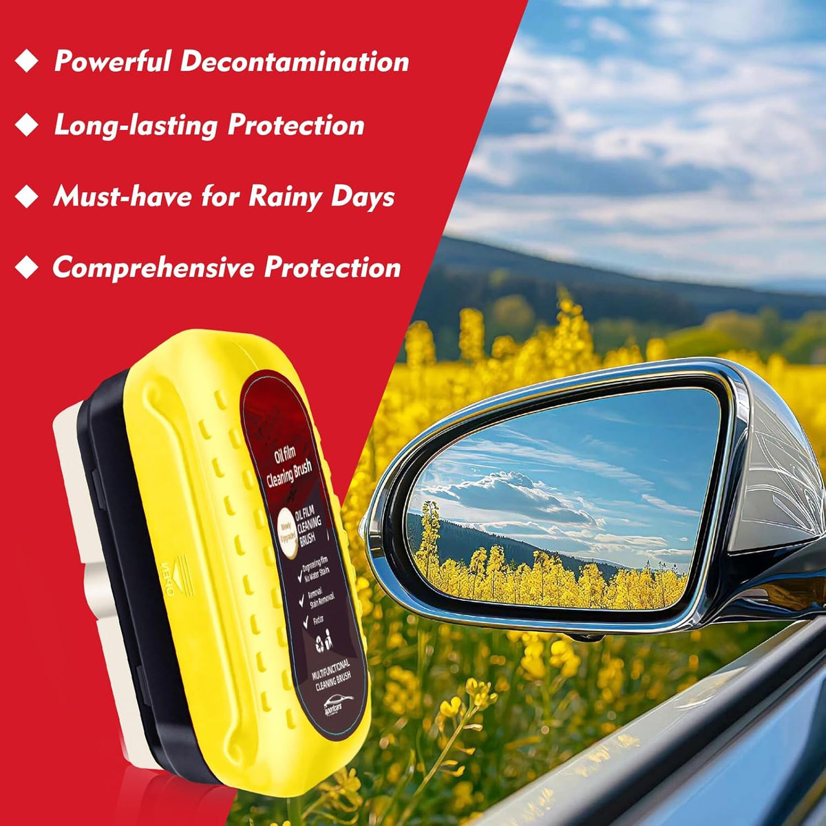 Automotive Oil Film Cleaning Brush with Reusable Foam Sprayer, Upgraded Antifog Glass Cleaning Board, Glass Oil Film Remover for Car Windows & Windshields, Versatile Car Glass Cleaner Brush (Red)