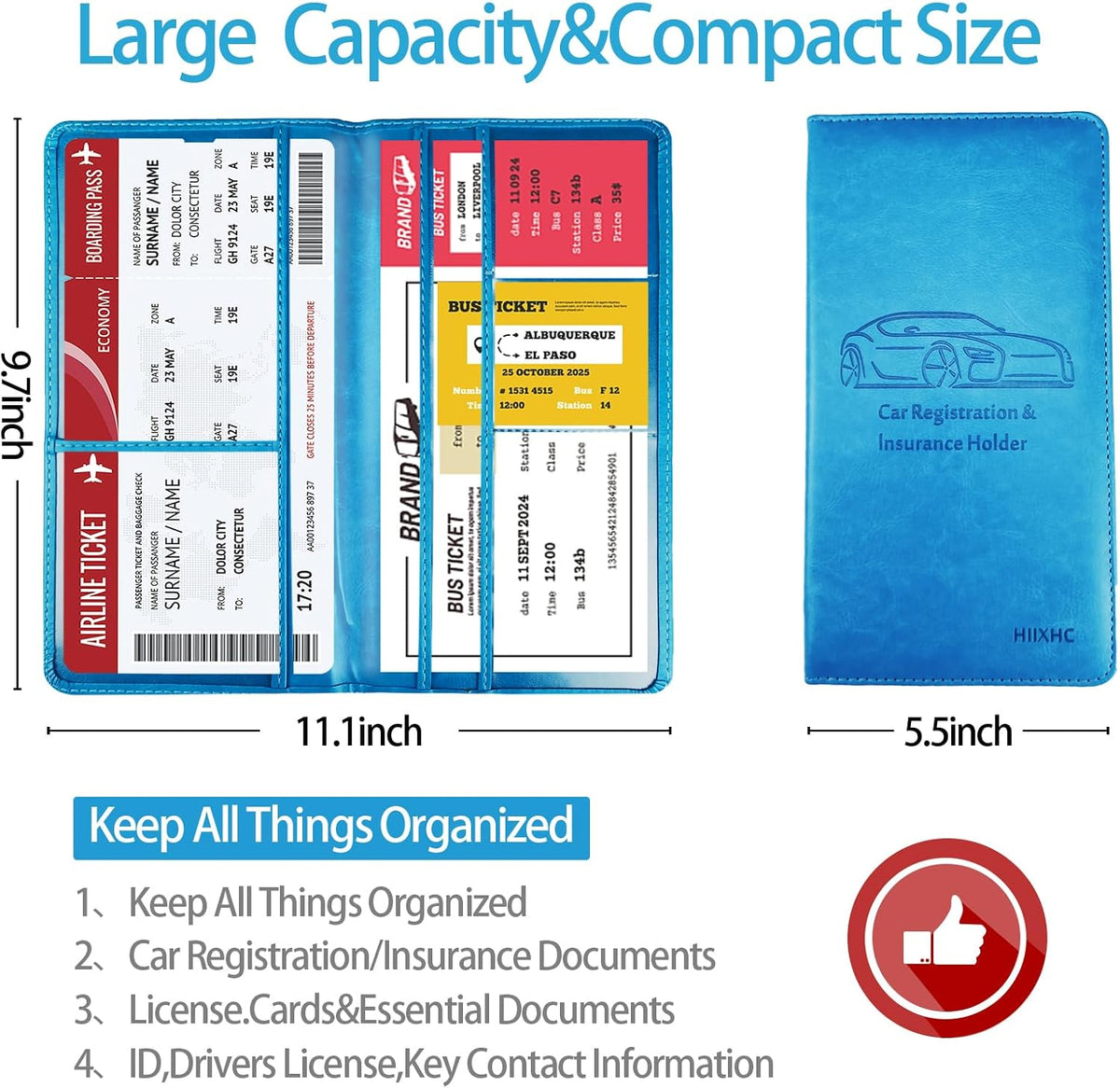 Car Registration and Insurance Card Holder - Leather Vehicle Glove Box Automobile Documents Paperwork Wallet Case Organizer for ID, Driver's License, Key, Cards - Car Accessories for Women&Men