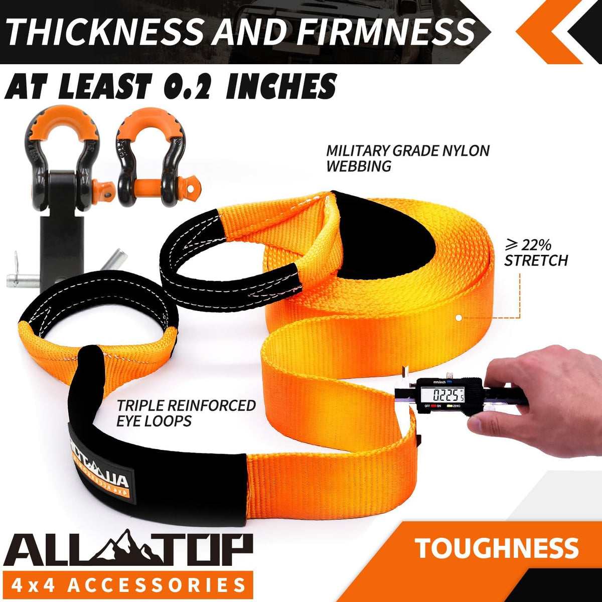 ALL-TOP Heavy Duty Tow Strap Recovery Kit: 3 inch x 20ft (35,000lbs) 100% Nylon and 22% Elongation Snatch Strap + 3/4 Heavy Duty D Ring Shackles (2pcs) + Storage Bag