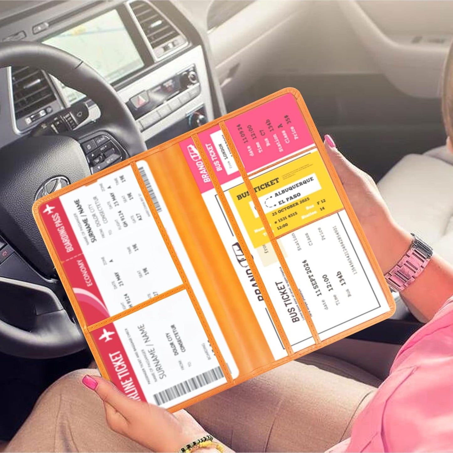 Car Registration and Insurance Card Holder - Leather Vehicle Glove Box Automobile Documents Paperwork Wallet Case Organizer for ID, Driver's License, Key, Cards - Car Accessories for Women&Men