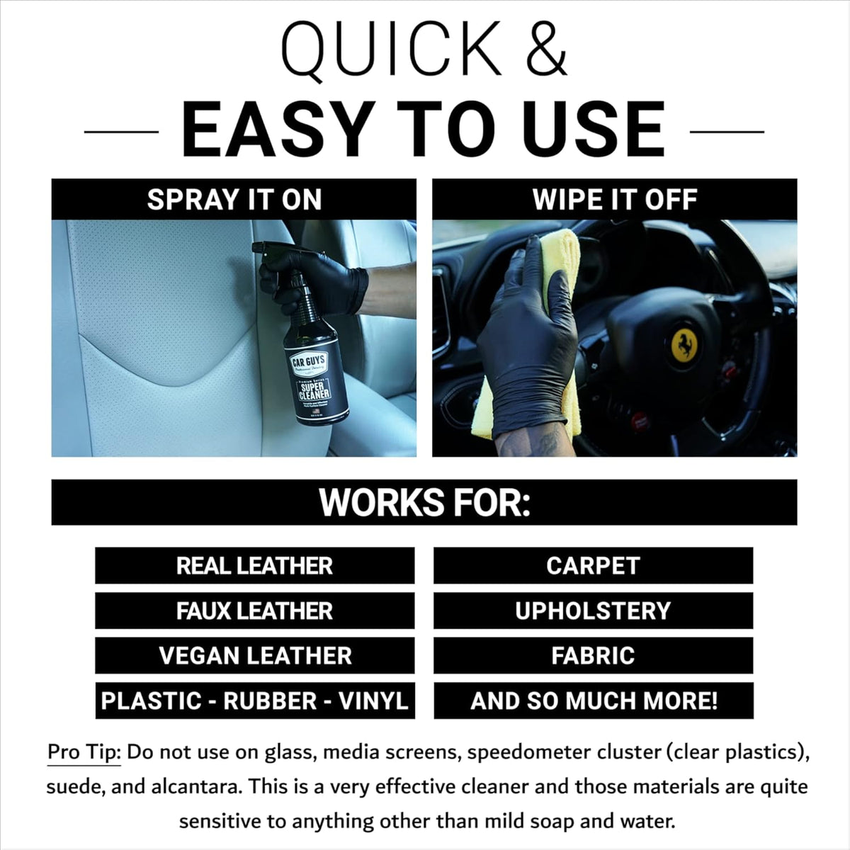 CAR Guys Super Cleaner | Interior Car Cleaner for Tough Stains | Stain Remover for Car Seats, Carpet, Upholstery, & Leather | 18 Oz Kit with Microfiber Towel