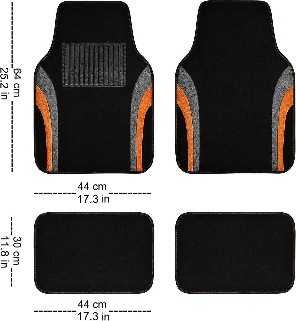 CAR PASS Leather Waterproof Sporty Car Floor Mats Carpet,Universal Automotive Floor Mat Fit for Sedans, Cars, Mid Trucks, Vans, SUV, Set of 4 (Black and Gray)