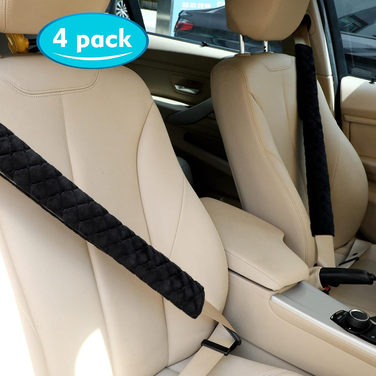 Tatuo 4 Pack Seat Belt Cover Extra Long Seat Belt Pads for Car Soft Comfort Shoulder Strap Covers Harness Pads Helps Protect Your Neck and Shoulder(10.6 Inch,Black)