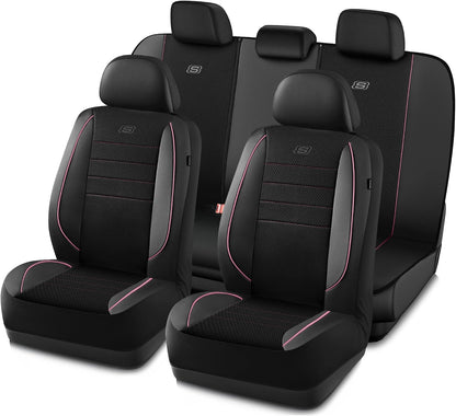 Skechers Air-Cooled Memory Foam Seat Covers,Mesh Thick Car Seat Covers,Piping Leather Car Seat Covers Front Seats,Airbag Compatible,Automotive Comfort Universal FitMost Cars,Vans,Truck,SUV,Black
