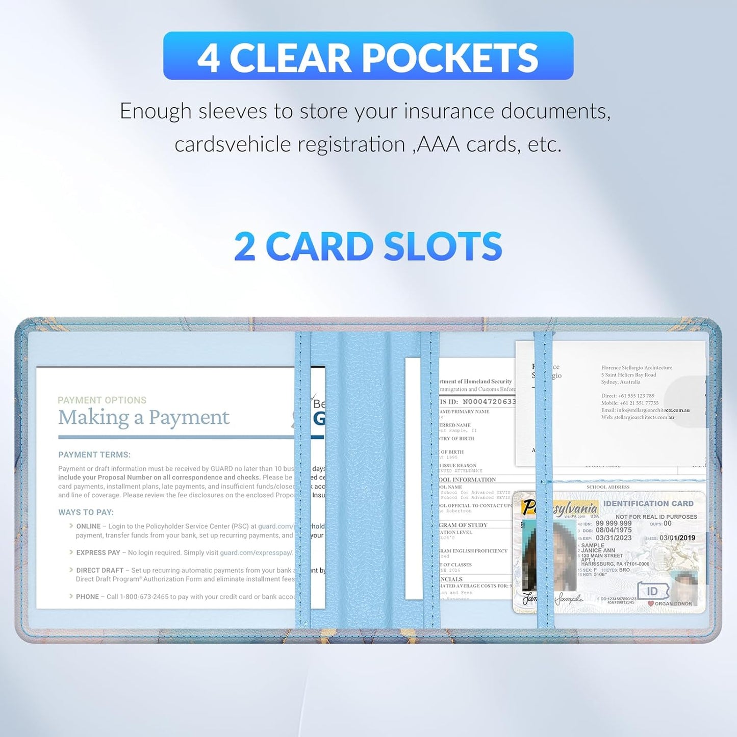Car Registration and Insurance Card Holder，Vehicle Glove Box Car Organizer，Accessories Case for Storing Driving Licences, Cards, Documents