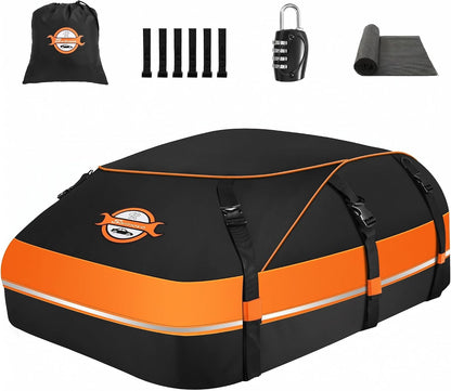Sailnovo Aerodynamic Rooftop Cargo Carrier Bag, 15 Cubic Feet Waterproof Car Top Carrier for All Vehicles with/Without Racks, Holds Luggage for 2-4, Includes Anti-Slip Mat, Storage Bag, Luggage Lock
