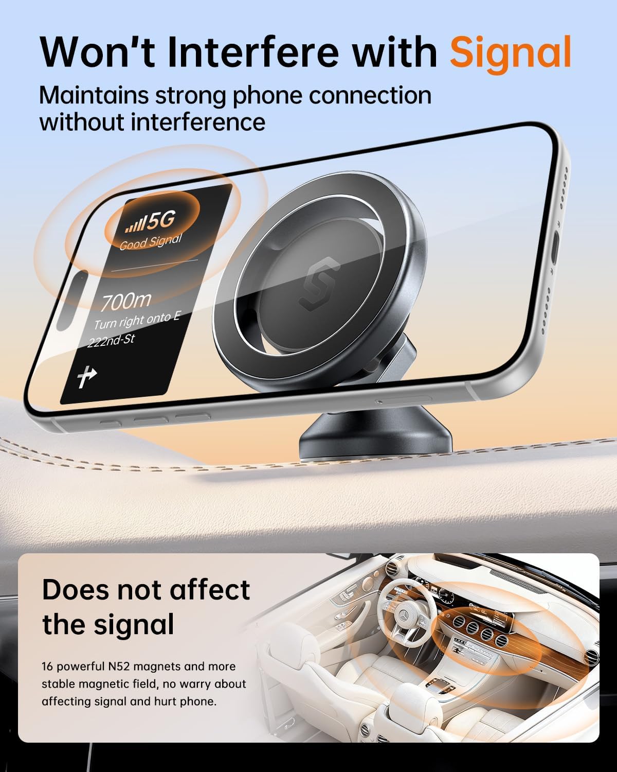 SYNCWIRE MagSafe Car Mount, Magnetic Car Phone Holder for Car Dashboard, 360° Rotating Strong Magnet Phone Mount with 3M VHB Adhesive, Compatible with iPhone 17/16/15/14/13/12 & MagSafe Cases