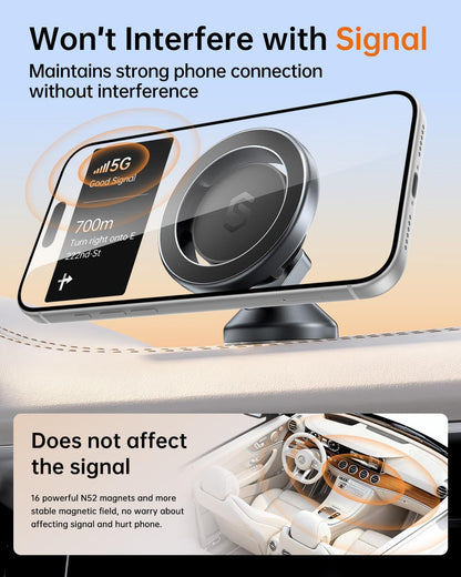 SYNCWIRE MagSafe Car Mount, Magnetic Car Phone Holder for Car Dashboard, 360° Rotating Strong Magnet Phone Mount with 3M VHB Adhesive, Compatible with iPhone 17/16/15/14/13/12 & MagSafe Cases