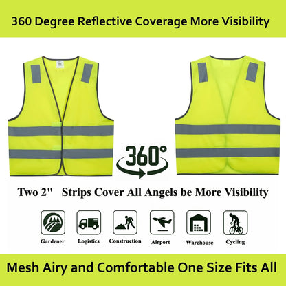 Safety Vests 10 Pack - Yellow Reflective High Visibility Construction ANSI Class 2 Work Vest for Men,Woman,Hi Vis Vest Mesh and Neon Silver Strip