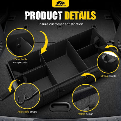 MIKKUPPA Car Trunk Organizer - 65L Collapsible Trunk Organizer with Lid, Sturdy Car Storage for SUV Auto Truck Van with Adjustable Straps and Non Slip Bottom (Black)