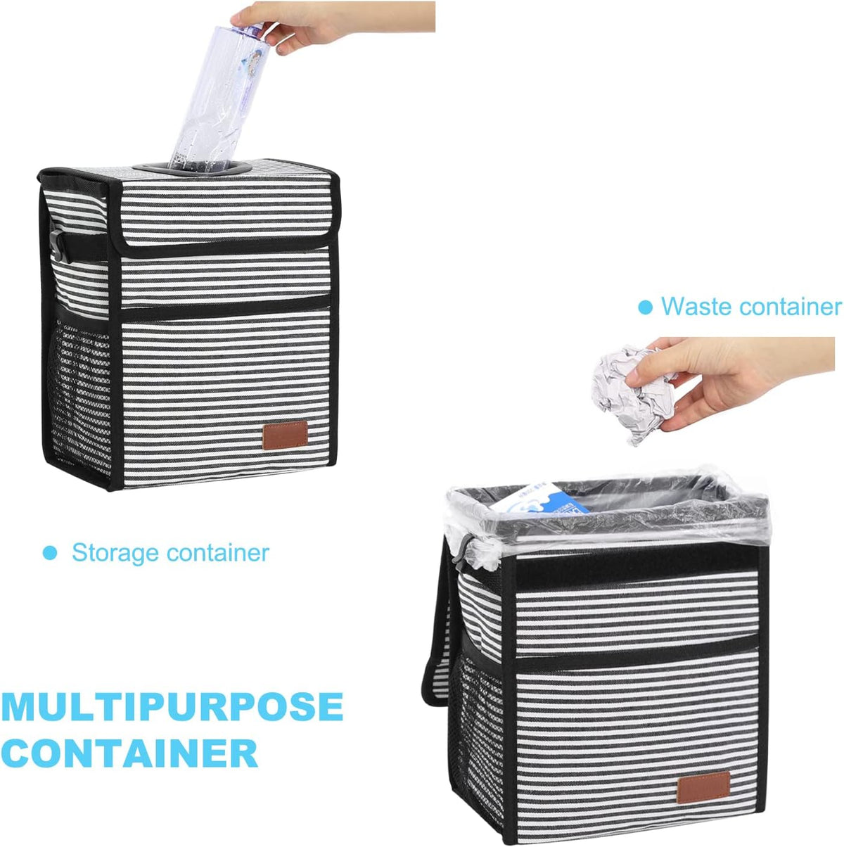Femuar Leak Proof Car Trash Can with Lid - Waterproof Automotive Garbage Bin for SUVs, Collapsible and Portable Car Trash Bag, Black