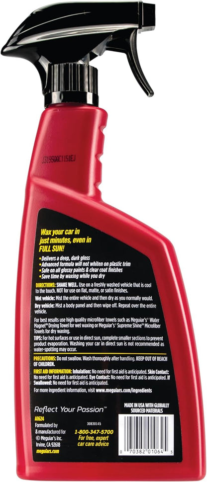 Meguiar’s Quik Wax, Spray Wax, Spray On Car Wax For Protection, Enhances Shine; Use On Exterior Paint And Clear Coat On Cars, Trucks & Suvs; Apply On Wet Or Dry Paint, Even In Direct Sunlight - 24 Oz