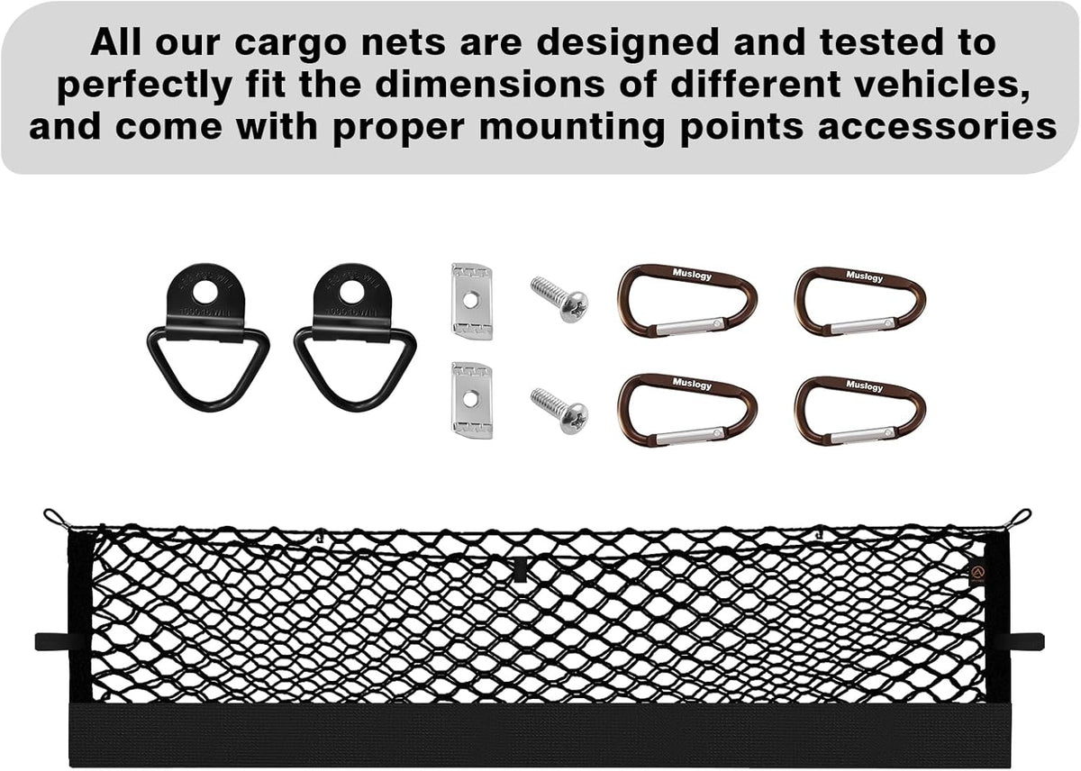 Muslogy Truck Bed Cargo Net Trunk Netting Compatible with 2023-2025 2026 Honda CR-V Accessories, Pickup Cargo Organizer SUV Sedan Storage Net w/Heavy Duty Carabiners - Colors A