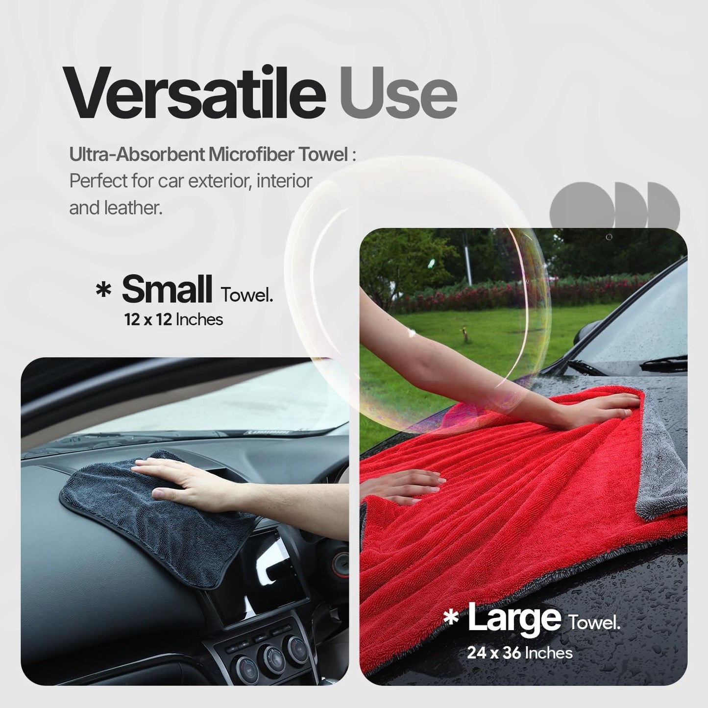 Crystal Clean 1300GSM Car Drying Towel - XL (24x36) Microfiber Towels for Cars with Double Twisted Loop, Professional Detailing Towel for Car Detailers - Quick Dry, Paint Safe & Swirl-Free