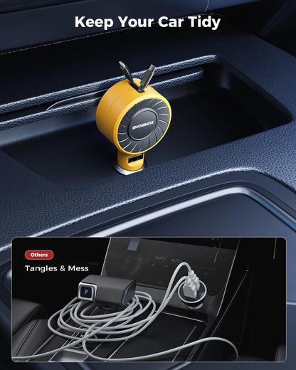 SUPERONE Retractable Car Charger for iPhone with Dual Type C Cables, 4 in 1 USB C Car Charger Adapter with 69W Fast Charging Compatible with iPhone 17 16 15 14 13 12 11 Pro/XS/XR/SE/iPad/Airpods