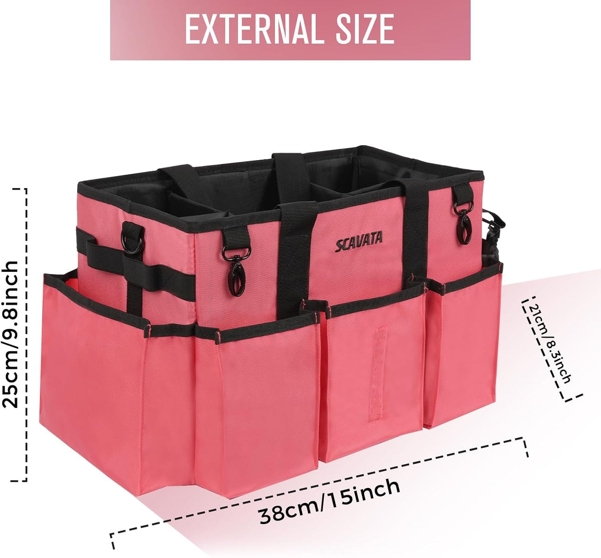 SCAVATA Wearable Cleaning Caddy Bag, Supplies Organizer with Handle & Shoulder Straps for Housekeepers, Under Sink & Car Cleaning Tool Organizer with 4 Foldable Dividers (Black)