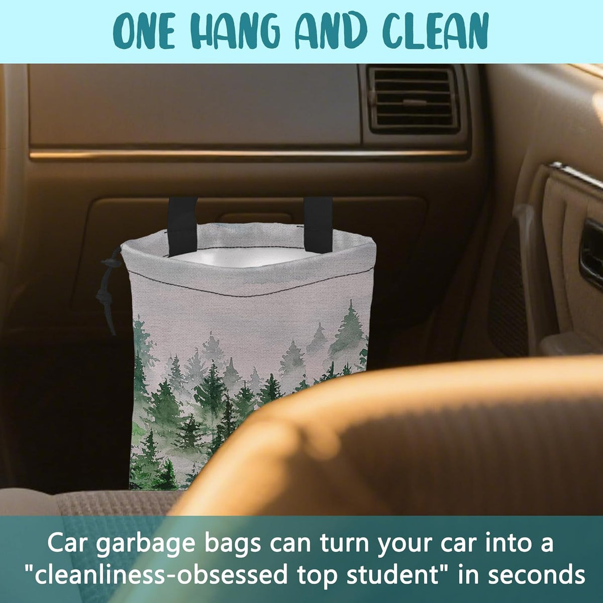 Car Garbage Bag Colorful Floral Spring Daisy Drawstring Car Trash Bag Hanging for Back Seat with Adjustable Buckle Canvas Vehicle Trash Can Easy-to-Install
