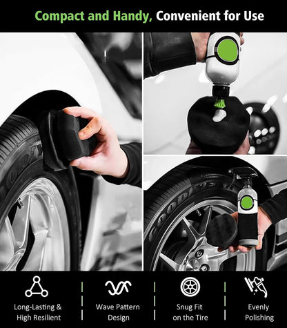 YeewayVeh 3PCS Quick Car Wheel Brush Kit, 2-Size 360° Bendale Rim Cleaner Brushes, Boars Hair Detailing Brush, Fast Scratch-Free Cleaning for Car Wheels, Motorcycle, Green