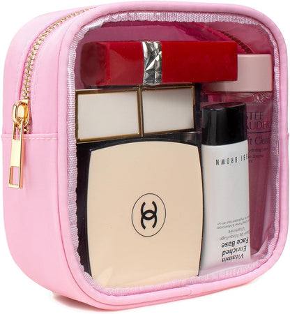 Small Clear Makeup Bag for Purse Small Cosmetic Bag Travel Size Toiletry Bags Cute Travel Makeup Bag,Coin Purse,Car Asscessories Organizer Storage Travel Essentials for Women Girls(Clear-Beige)