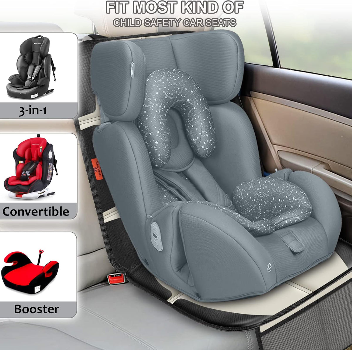 XHYANG Car Seat Protector,Auto Car Seat Protectors Baby Carseat Waterproof & Durable 600D Fabric for Child Baby Car Seat Mat Vehicle Pet Cover 2 Storage Pockets (2 Pack)