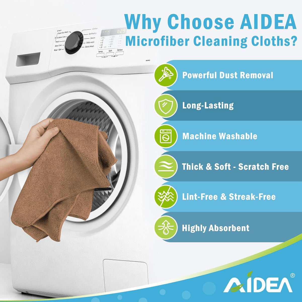 AIDEA Microfiber Cleaning Cloth-12PK, Soft Microfiber Towels for Cars, Absorbent Cleaning Rags, Lint-Free Streak-Free Wash Cloths for House, Kitchen, Window(12in.x12in), Black