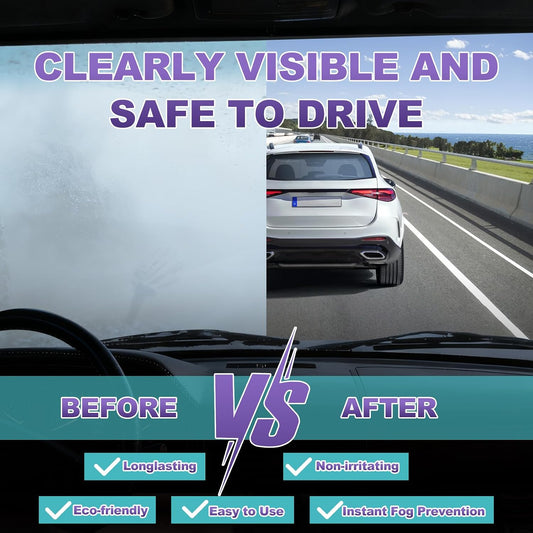 Glass Anti Fog Spray for Car Windshield, Interior Glass, Mirrors & Windows – Long-Lasting Defogger Prevents Fogging for Clear Vision, Safe Driving & Crystal Clear View – Easy to Use – 150ml / 5oz