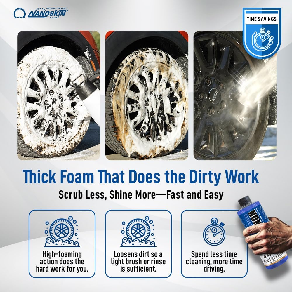 Nanoskin Non Acid Professional Wheel & Tire Cleaner 1 Gallon – Works with Brush | Car Wash Cleaning Spray for Detailing | Removes Brake Dust, Oil, Dirt, Light Corrosion