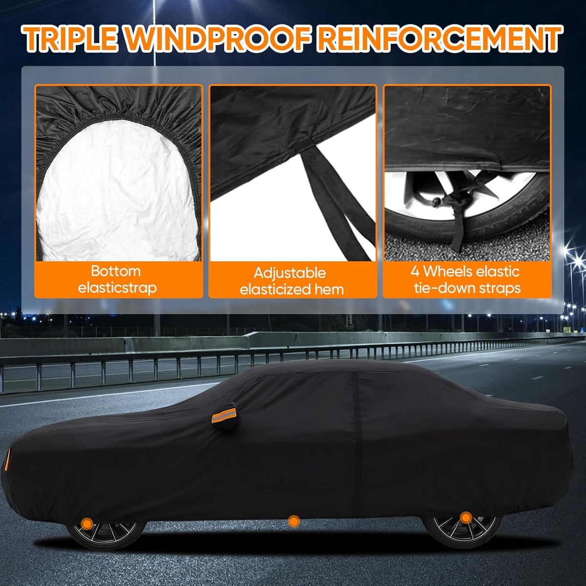 NEVERLAND Sedan Car Cover Waterproof Heavy Duty All Weather Protection Snow Anti-UV Windproof Outdoor Full Car Cover Fit for Automobiles BMW/Mercedes-Benz/Honda（for Car Size:183''L x 70''W x 59''H）