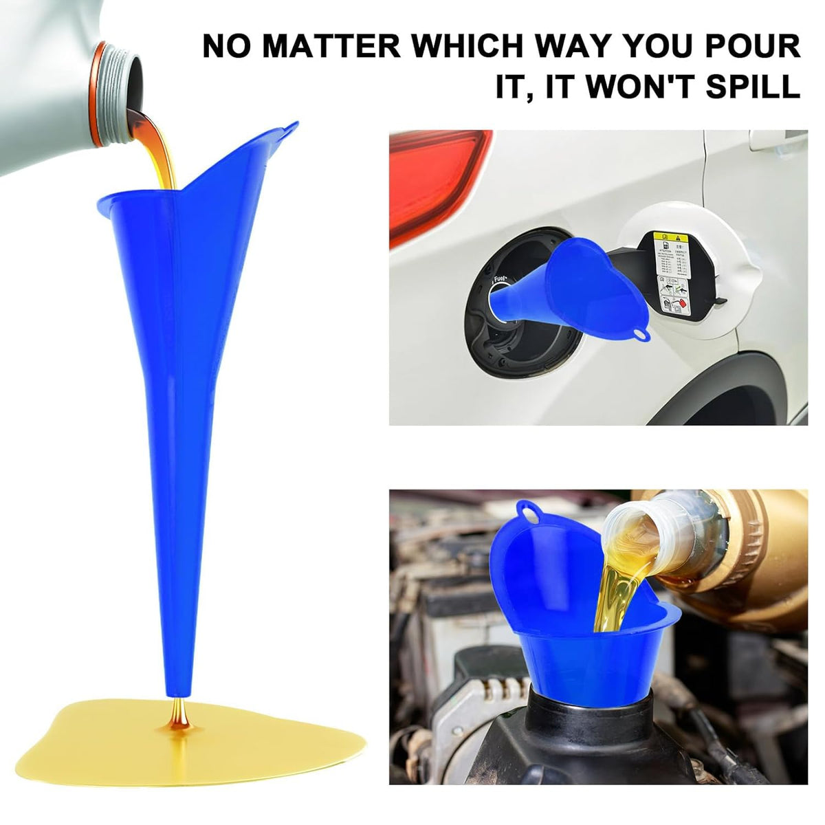 Long-Neck Oil Funnel for Automotive – Multi-Function Plastic Funnel for Oil, Gas & Lubricants – Universal Car Accessory (Black (1-Pack))