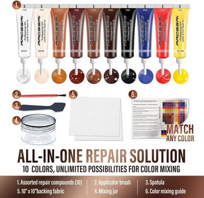 Leather Repair Kit for Furniture, Sofa, Jacket, Car Seats and Purse. Vinyl Repair Kit. Super Easy Instructions to Match Any Color, Restore Any Material, Bonded, Italian, Pleather, Genuine