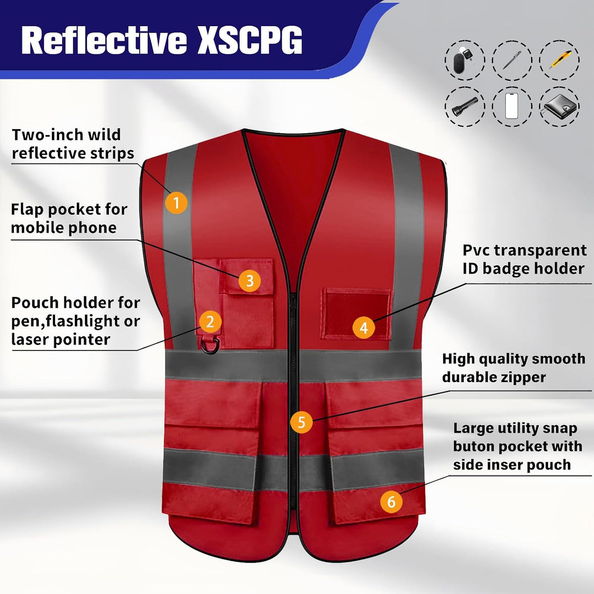 Safety Vests 20 Pack,Hi Vis Construction Vest with 5 Pockets and Zipper,Reflective Vest for Men Women Work One Size