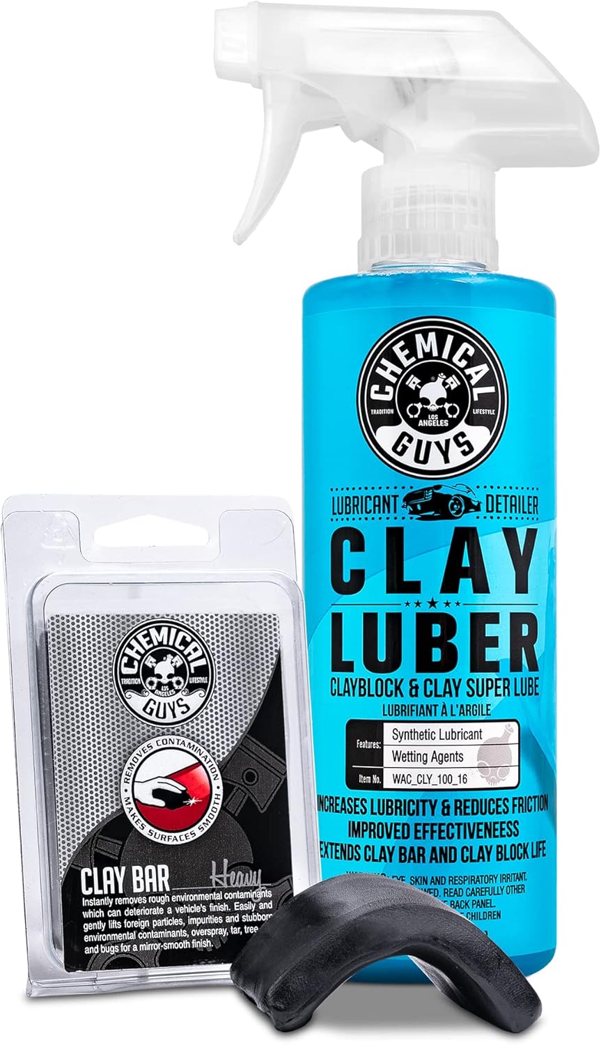 Chemical Guys Clay Bar Kit, Medium Duty with Luber Synthetic Lubricant – Removes Embedded Dirt, Restores Smooth Paint, Preps for Wax and Sealant - Safe for Cars, Trucks, SUVs, 16 oz, 2 Items