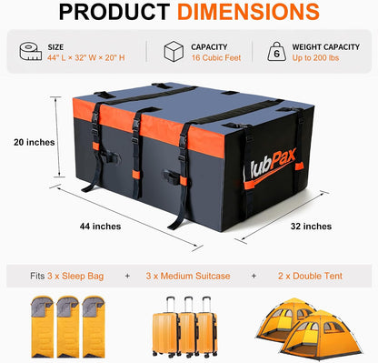21 Cu Ft. Car Rooftop Cargo Carrier Bag Car Roof Top Bag Cargo Carrier | Fit All Vehicle with/Without Rack, Includes Anti-Slip Mat, 8 Reinforced Straps, 6 Door Hooks, Luggage Lock