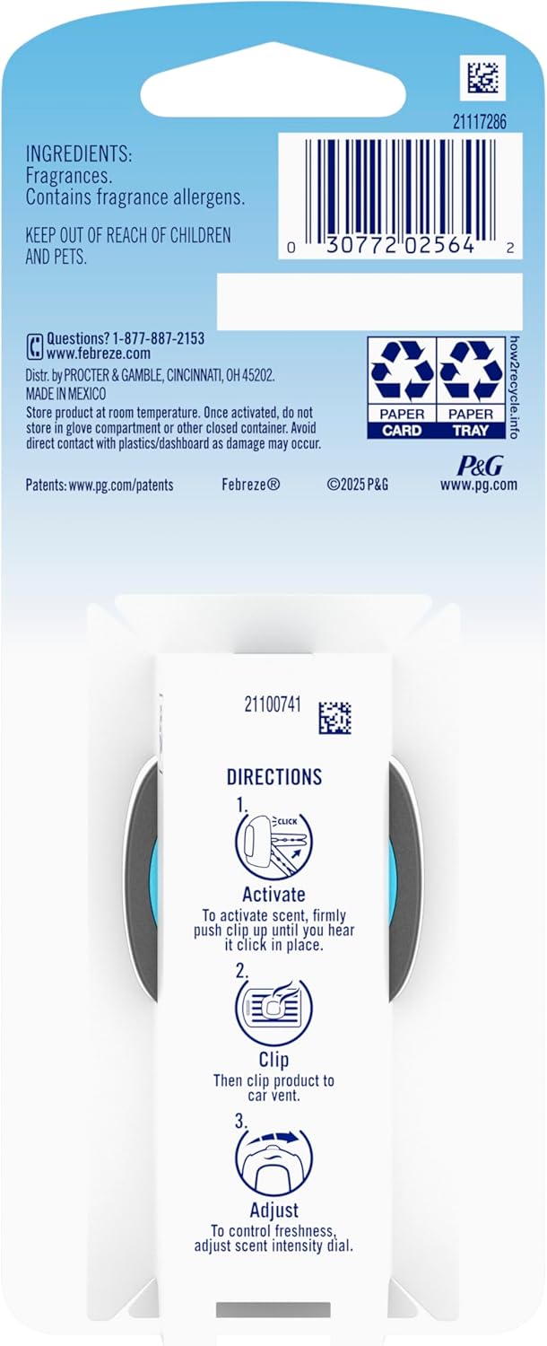 Febreze AUTO Air Freshener, Odor-Fighting Automotive Vent Clip, Midnight Storm Scent, 8 Count