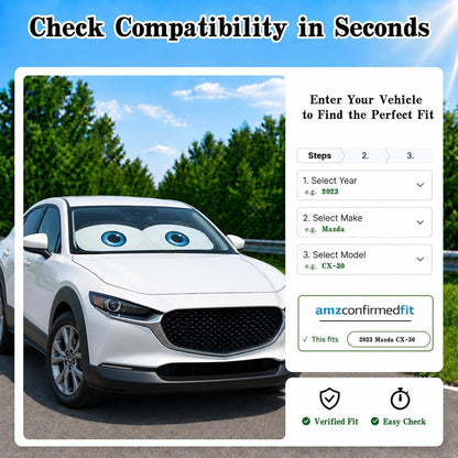 Car Windshield Sun Shade, Funny Cartoon Eyes Sun Visor for Car Windshield Universal Fits Sedan Compact Car Hatchback SUV, UV Heat Protection - 59 x 27.5