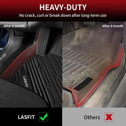 LASFIT Floor Mats for Ford F-150 2021-2026 | F150 Lightning 2022-2025 SuperCrew (Rear w/Fold Flat Storage) Carpet Floor All Weather Car Liners TPE Truck Mats - 1st and 2nd Row, 3pcs Black