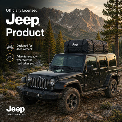 SR1 Performance USA Waterproof Rooftop Cargo Bag – Car Roof Carrier for Cars/SUVs with/Without Rack, Includes Non-Slip Mat, Heavy-Duty Straps, Lock for Secure Travel Storage (20 Cubic Feet, Jeep Logo)