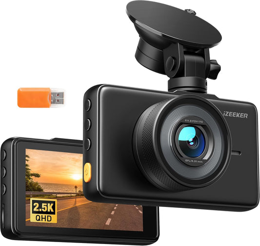 iZEEKER 2.5K Dash Cam, 1440P QHD Car Camera with 3" IPS Display, Night Vision, WDR, 170°Wide Angle, Loop Recording, G-Sensor Emergency Recording, 24H Parking Mode, Type C(No SD Card)