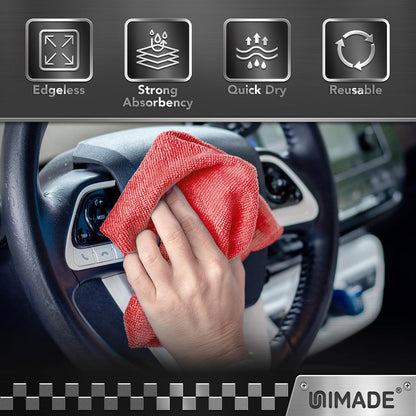 UNIMADE Microfiber Cleaning Cloth, 100 Pack Microfiber Towels for Cars Commercial Grade Work Rags Bulk Detailing Cloth for Automotive Bar Mechanic Restaurant Garage Housekeeping, 11.5"x 11.5", Grey
