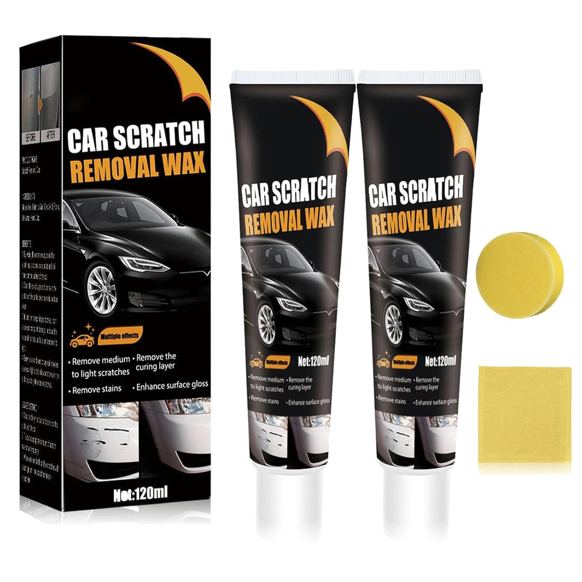 2026 Upgraded Scratch Remover for Vehicles, 2PCS Car Scratch Remover with Wipe and Sponge, Car Scratch Repair Kit for Deep Scratches, Easy to Use and Effective for Car Paint Polishing & Repair (1)